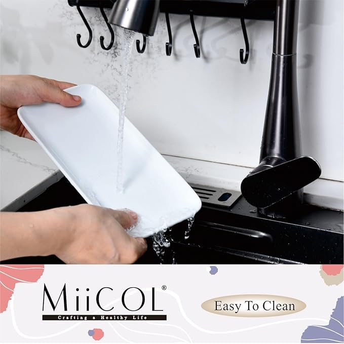 Miicol Small Platters Set of 6, Ceramic Rectangle Plates 9 Inch, Modern Sushi Plate Set, White Serving Dishes for Serving Food, Appetizer, Dessert, Dinner, Party