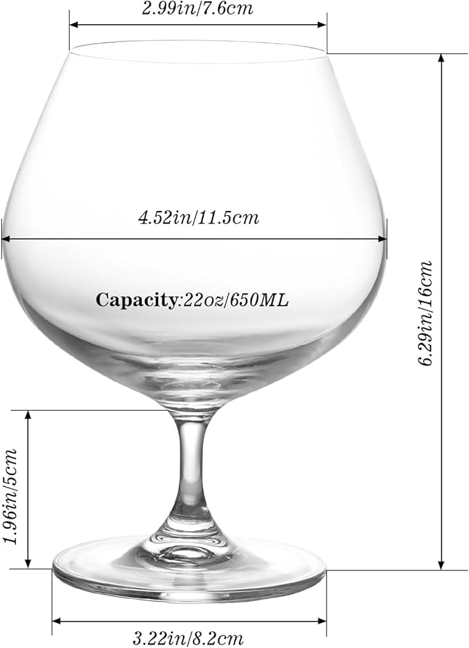 GLASKEY 22oz Large Brandy Snifter Glasses Set of 2,Crystal Cognac Glasses for Cognac,Brandy,Whiskey,Dishwasher Safe,Perfect for Home,Restaurants and Party