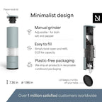 LARS NYSØM Salt and Pepper Mills Set Stainless Steel with Adjustable Ceramic Grinder 2 pieces I Design Spice Mills Set Manual (Sky Blue)