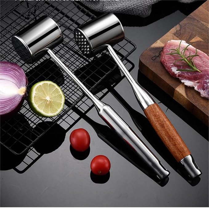 Meat Mallet Meat Hammer Meat Beater for Kitchen, Meat Tenderizer Mallet 304SS for Tenderizing and Flattening Meat,Meat Pounder Tenderizer for Pounding Meats, Hanging Loop,Basic Handle (Brushed)