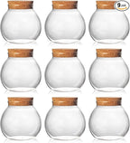 Set of 9 round glass jars with cork lid – 17oz wedding candy jar kitchen jar, perfect for tea, biscuits, cereals, flour, beans, spices, coffee beans etc (9PCS)