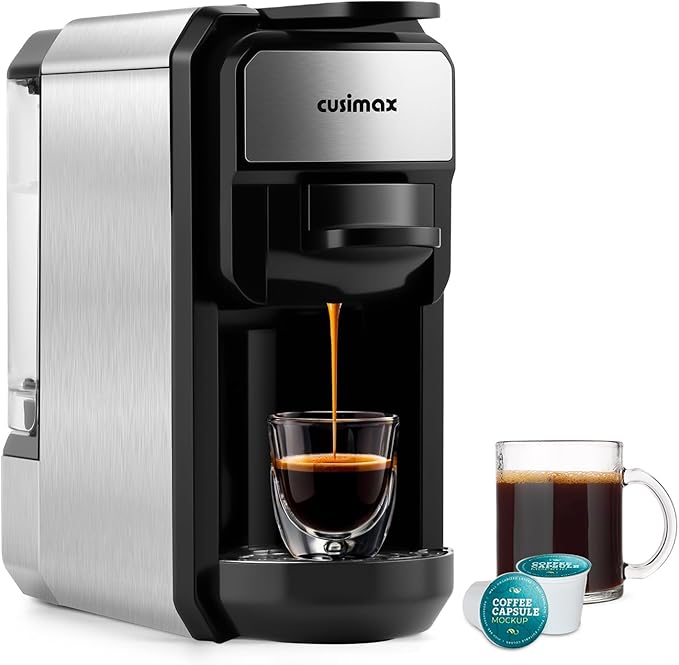 CUSIMAX Single Serve Coffee Machine for K Cup and Nespresso Pods, Fast Brew One Cup Coffee Maker, Customizable Brewing Sizes, Stainless Steel Espresso Machine with 20oz Remevable Water Tank