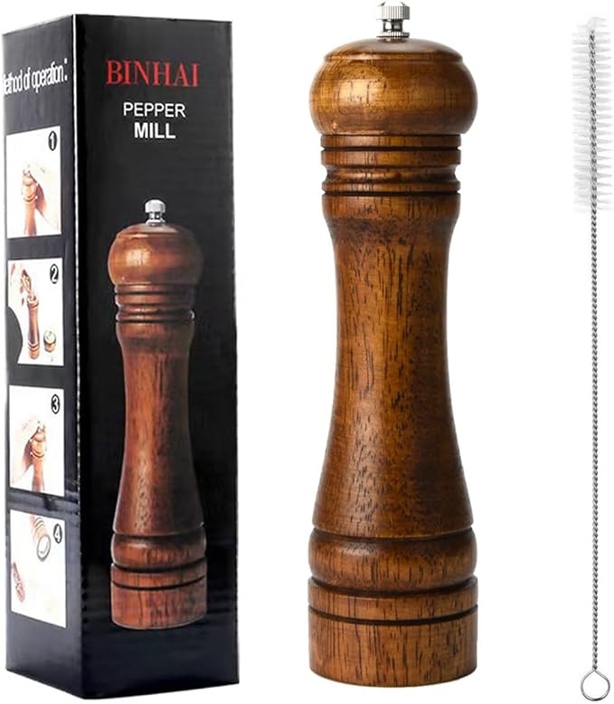 Wooden Pepper Mill Pepper Grinder Kit Manual mills Solid With Strong Adjustable Ceramic Grinders Set 8 Inches