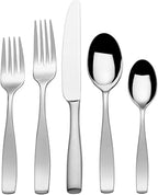Mikasa Satin Loft 65-Piece Flatware Set for 12, 18/10 Stainless Steel Silverware with Forks, Knives, Spoons, and Serving Utensils, Durable and Elegant Design