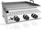 R.W.FLAME 3 Burner Tabletop Propane Griddle, 25" Stainless Steel Gas Griddle, 24,000 BTU Flat Top Grill for Outdoor BBQ,Camping & Patio Gatherings