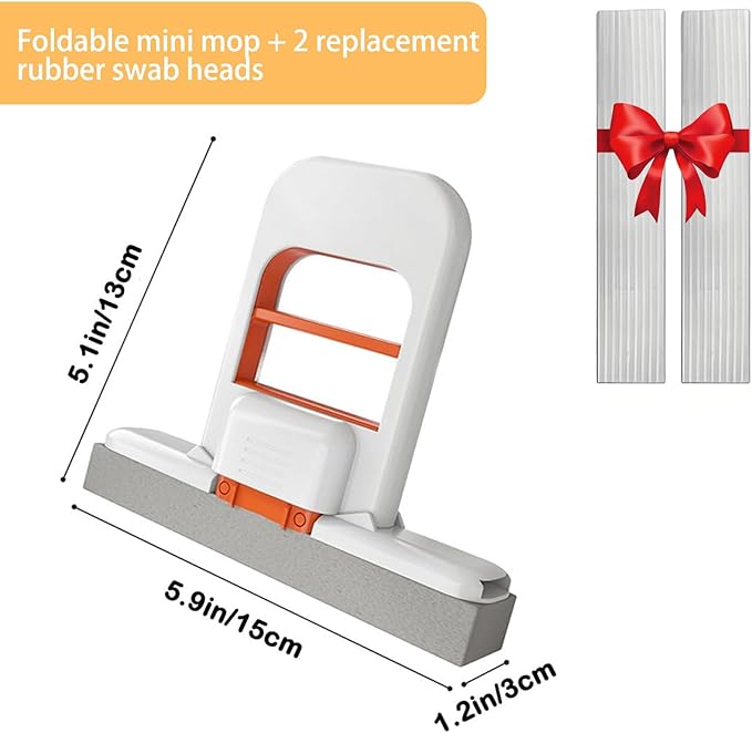 2-in-1 Self-Squeeze Portable Mop: 2 Extra Sponge Heads for Bathroom Corners, Kitchen Tiles, Car & RV Cleaning - Compact Travel Mop(Black)