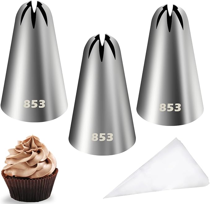Hendiy Piping Tips Set, Stainless Steel Icing Tips with 20 Disposable Pastry Bags for Cake Decorating Piping Bags and Tips Set, 853 Frosting Tip Cupcake Decorating Kit
