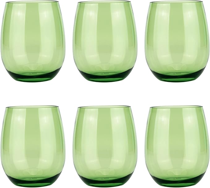 KX-WARE Unbreakable 18-ounce Acrylic Stemless Wine Glasses All Purpose Plastic Tumbler, set of 6 Green Dishwasher Safe BPA Free Classic Style