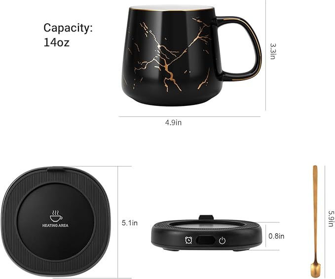 Coffee Mug Warmer & You are Awesome Mug Set, Electric Cup Warmer with Auto Shut Off, 4 Temperature Setting Smart Beverage Warmer, 8-Hours Auto Shut Off (Luxury Marbling Mug)