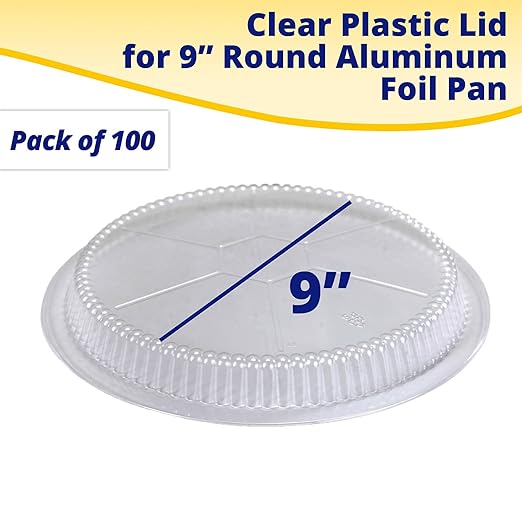 IDL Packaging 9" Round Dome Lid - Clear Plastic Lid for 9" Aluminum Container - Disposable Pans Cover (Pack of 100) for Takeout, Serving, Freezing
