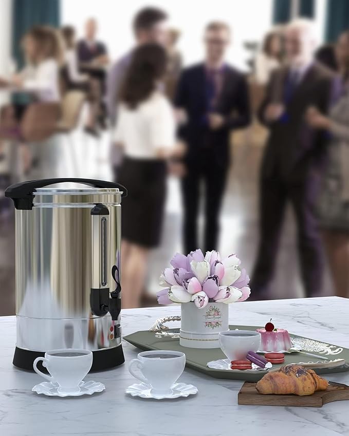 18L 4.8Gal Large Capacity Stainless Steel Electric Coffee Percolator,Hot Cafe Dispenser with Auto Keep-Warm and Fast Brew,for Party Buffet Catering