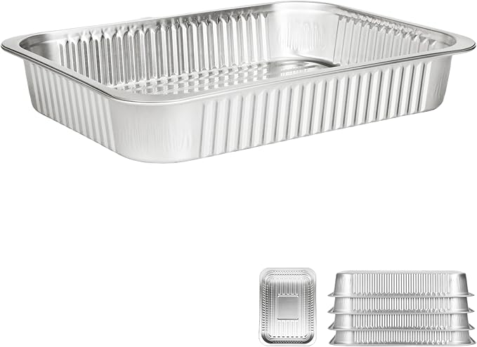 Aluminum Foil Pans, Extra Heavy Duty Disposable Aluminum Baking Pans, 14.57"×10.63" Steam Table Pans for Cooking, Heating, Storing, Prepping Roasting and Chafing (5 Pack Silver)
