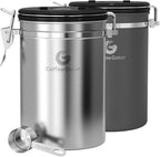 Coffee Gator Coffee Canister, 2pack 16oz Airtight Stainless Steel Kitchen Food Storage Container with Date Tracker, Scoop for Grounds Coffee Bar Accessories, Beans, Tea, Sugar, Flour - Gray&Silver
