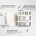 Flexibento - Leak proof Stainless Steel Lunch Box | Lunch Containers with Lids | Steel Bento Box |Metal lunch Box|1*25 OZ+ 2*13 OZ + 2 *2 OZ| Set Of 5 |Vanilla (Vanilla 52 Oz Set (set of 5))