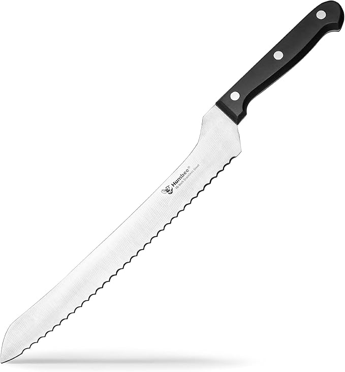 10 Inch Serrated Offset Bread Knife, Premium Stainless Steel Blade with Wave Edge, Full Tang Handle, Razor Sharp for Bread, Durable Professional Kitchen Knife, Black