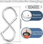 RHBLME 100 Pack S Hooks - 2.8 Inch Small Heavy Duty Stainless Steel S Hooks for Hanging Jeans, Cooking Utensils, Potted Plants, etc
