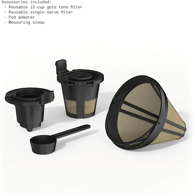 Beautiful Multi-Brew Coffee Maker – 12-Cup Carafe & Single-Serve Pod or Grounds, Iced Coffee Mode, Programmable Touch Display, Includes Filters (Porcini Taupe)