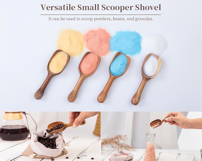 Wooden Coffee Scoop for Ground Coffee,4pcs Coffee Measuring Scooper for Beans Powder Tea Shovel,Small Wood Spoons Multipurpose for Jars Canisters,Kitchen Spice Pepper Condiment Powder Shovel