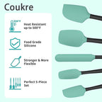 Coukre Silicone Spatula Set of 5,High Temperature Resistant, Food Grade Silicone, Dishwasher Safe, for Baking, Cooking (Aqua Green Black, Split-type)