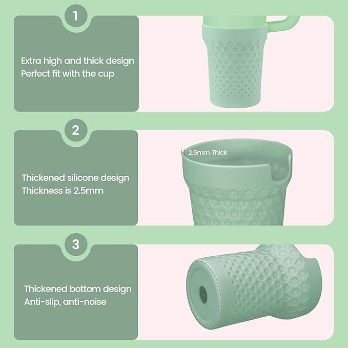 Silicone Boot for Stanley Cup, Bottom Protector Sleeve Accessories for Quencher H2.0 FlowState Tumbler 40oz / Adventure Quencher Tumbler 40oz (Light Green)