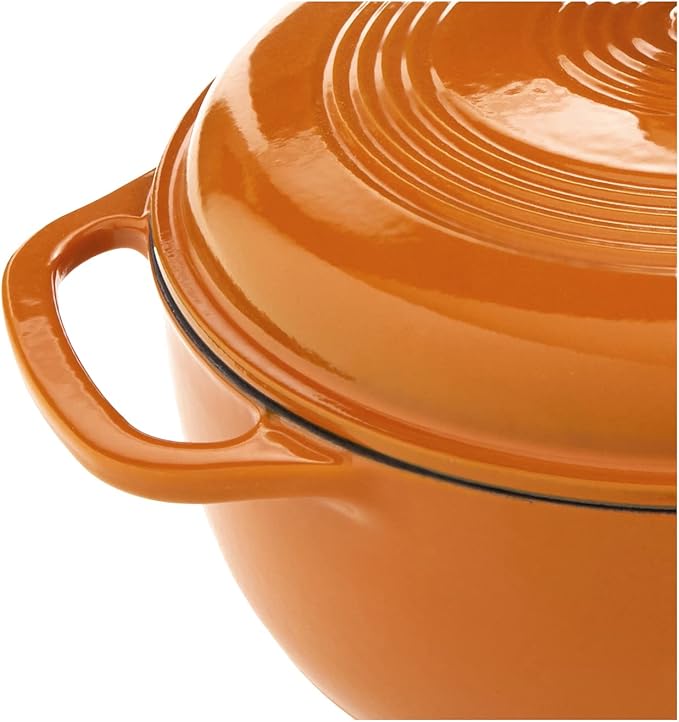Lodge 6 Quart Enameled Cast Iron Dutch Oven with Lid – Dual Handles – Oven Safe up to 500° F or on Stovetop - Use to Marinate, Cook, Bake, Refrigerate and Serve – Apricot