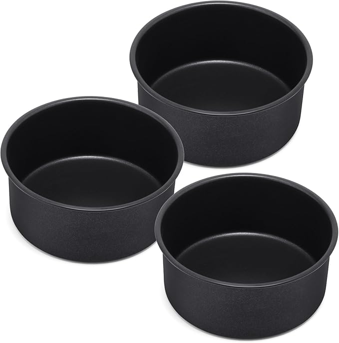 E-far 6 x 3 Inch Cake Pan Set of 3, Deep Stainless Steel Small Round Cake Pans Tin for Baking Birthday Wedding Layer Cakes, Stainless Steel Core & Non-toxic Nonstick Coating, Deep & Straight Side