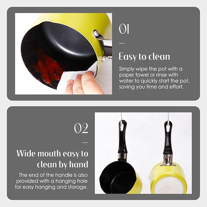 550ml/0.5 Quart Nonstick Sauce Pan, Baby Milk Heating Pot with Pour Spouts for Gas, Electric & Induction Stoves, Portable Small Cooking Pot for Melting Butter, Chocolate, Making Porridge (Yellow)