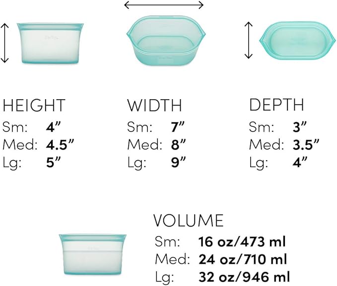 Zip Top Reusable Food Storage Bags | 3 Dish Set [Teal] | Silicone Meal Prep Container | Microwave, Dishwasher and Freezer Safe | Made in the USA
