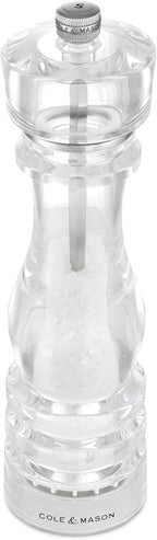 Cole & Mason London Refillable Spice Mill - Kitchen & Home Accessory - Table Salt Grinder - Salt Mill with Ceramic Mechanism - 8", Acrylic