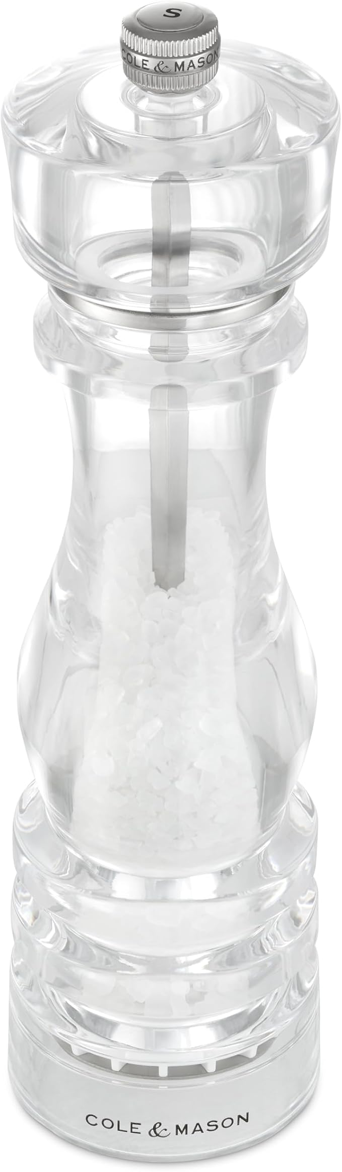 Cole & Mason London Refillable Spice Mill - Kitchen & Home Accessory - Table Salt Grinder - Salt Mill with Ceramic Mechanism - 8", Acrylic