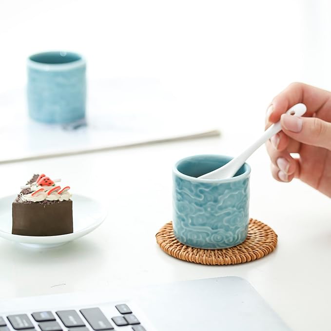 Ceramic Espresso Cups Set of 2 or 4-3oz Demitasse Cups for Coffee & Tea, No Handles, Durable & Dishwasher Safe (blue, 4)