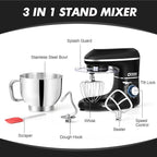 Kitchen in the box Stand Mixer, 6.5QT 660W Electric Kitchen Mixer, 6-Speed Tilt-Head Food Mixer with Dough Hook, Wire Whip, Beater, Dishwasher Safe (Black)