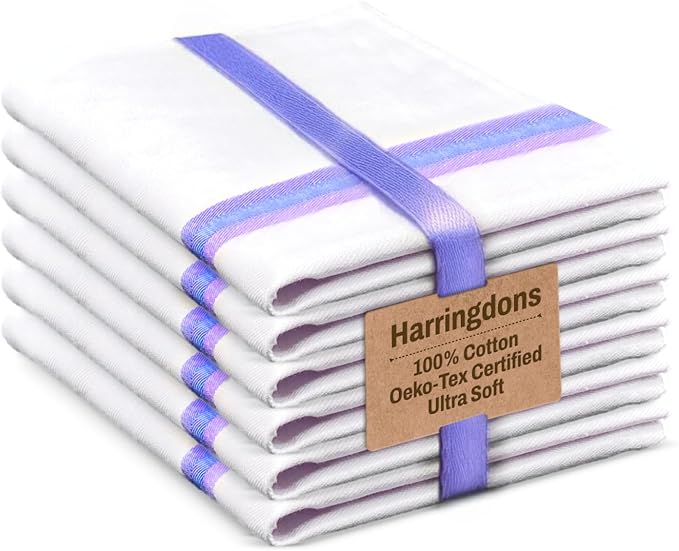 Premium Kitchen Towel (28”x20”, 6 Pack) 100% Cotton Dish Towels Cloths Large Hand Towels Tea Towels for Kitchen with Hanging Loop, Reusable Cleaning Cloths, Fast Dry Lint Free Linen | Blue Shades