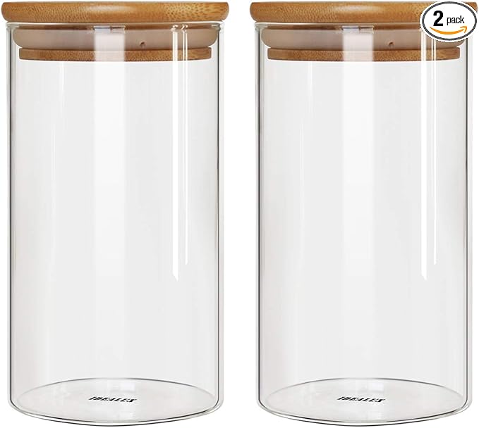 Glass Storage Jar with wooden Locking Clamp, Coffee Bean & Kitchen Food Container, Glass Sourdough Starter Jar (2PACK 35 OZ)
