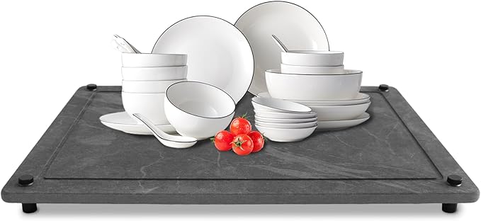 Stone Drying Mat for Kitchen Counter, Large Stone Dish Drying Mat Foldable Diatomaceous Earth Water Absorbing Mat for Dishes Bottles Cups Match Any Countertop