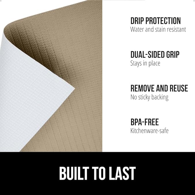 GORILLA GRIP DripGuard Drawer and Shelf Liner for Cabinet, 24x240 Inch, Slip Resistant Non Adhesive Protection for Kitchen, BPA Free Smooth Surface Plastic Liners for Cabinets, Bathroom Drawers, Beige