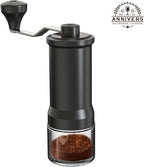 Manual Coffee Grinder Hand Coffee Bean Grinder Burr Grinder, Adjustable Coarseness Ceramic Burr Glass Jar Stainless Steel Crank Brush, for Espresso French Press Drip, Moulin à Café Manuel