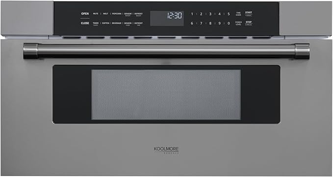 KoolMore Reserve 30 in. 1.2 cu. ft. Microwave Drawer with 10 Power Levels, Sensor Cooking, Melt, Defrost, Bake, Roast, Broil, Timer, Express Cook, 1500 Watts, UL Certified in Black Stainless-Steel