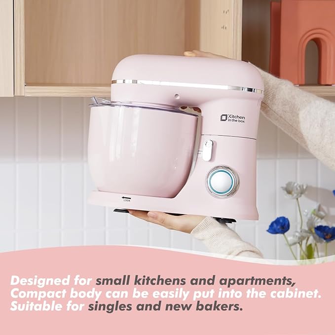 Kitchen in the Box Stand Mixer, 3.5QT Two Bowls Small Kitchen Electric Mixer, 10-Speed Portable Lightweight Matte Finish with Egg Whisk, Dough Hook, Beater (Rose Pink, 3.5QT)