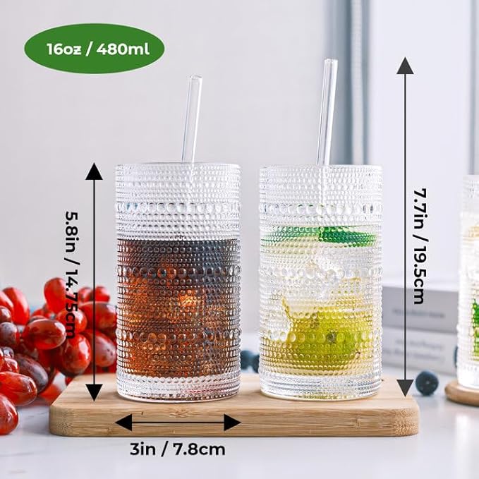 Hobnail Drinking Glasses Vintage Glassware SetVintage Glassware Set (12CLEAR-ADD STRAWS)
