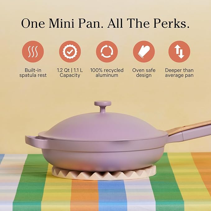 Our Place Mini Always Pan 2.0-8.5” (1.2 Qt) Nonstick, Toxin-Free Ceramic Cookware | Patented 10-in-1 Aluminum Frying & Sauté Pan | Safe for Oven, Induction & All Cooktops up to 450°F | Lavender