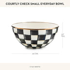 MACKENZIE-CHILDS Enamel Everyday Bowl, Serving Bowl for Entertaining, Small, Black-and-White Courtly Check, Set of 1