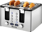Mecity 4 Slot Stainless Steel Toaster - 4 Slice With Warming Rack, Cool to Touch, Bagel/Defrost/Reheat Functions, Removable Tray, 6 Browning Settings, Extra Wide Slots, 1500W