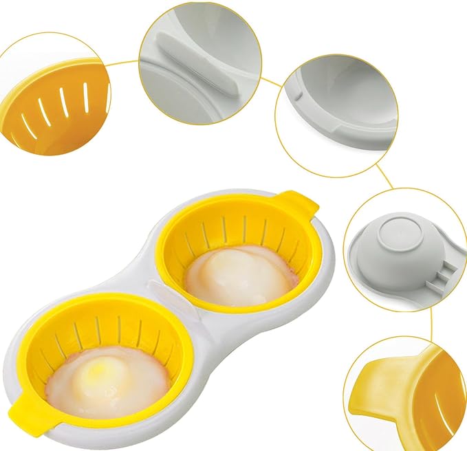 Microwave Egg Poacher 2 Eggs, Double Layer Egg Boiler for Microwave 2 Cavity Eggs Poacher Steamer Boiled Egg Cup Mold Microwave Boiled Eggs Maker for Egg Boiler Hamburg Sandwiches (Yellow)