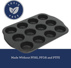 Oster Teston 12 Cup Nonstick Carbon Steel Muffin/Cupcake Baking Pan - Matte Black