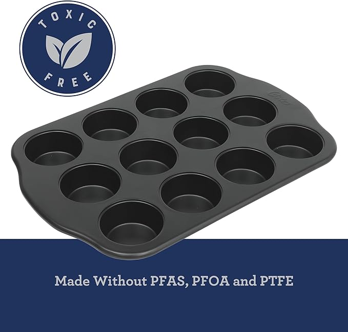 Oster Teston 12 Cup Nonstick Carbon Steel Muffin/Cupcake Baking Pan - Matte Black