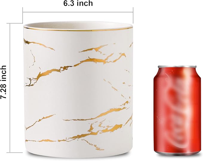 7" Marble Utensil Holder, Large Kitchen Utensil Holder Organizer , Golden Marble White Stable Utensil Crock Spatula Holder for Kitchen Counter Countertop Farmhouse Cooking Tools Holder
