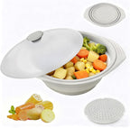 44oz Gray Silicone Steamer Microwave, Collapsible Vegetable Steamer Microwave with Magnetic Lid, Space-Saving Design, Dishwasher Safe Silicone Bowl for Cooking Veggies, Dumplings, Healthy Cooking