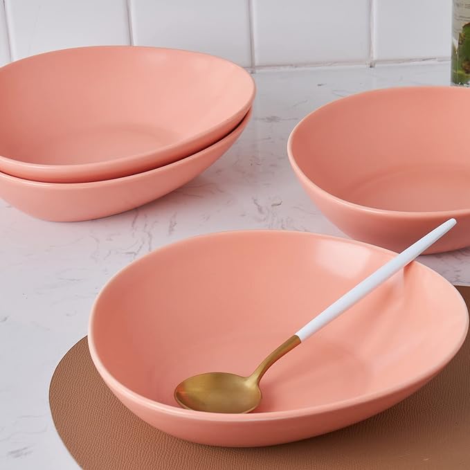Stone Lain Delilah 8-inch Bowl 6-Piece Dish Set, Porcelain, Peach