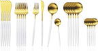JASHII Silverware Set, 24-Piece Stainless Steel Flatware Set,Kitchen Utensil Set Service for 6,Tableware Cutlery Set for Home, Dishwasher Safe (Matte White handle gold)